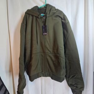 Sportswear Sherpa Lined Full Zip Hoodie Military Green Warm Jacket 3XL